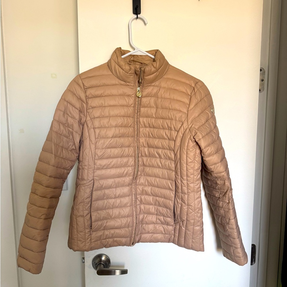 Michael Kors Tan Puffer Jacket Lightweight Quilted Design